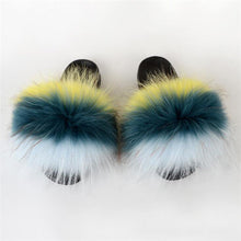 Load image into Gallery viewer, Real Fox Fur Slide Sandals for Women Flat Furry Slippers Fashion Cross Grain Slip on Beach Shoes