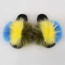 Load image into Gallery viewer, Real Fox Fur Slide Sandals for Women Flat Furry Slippers Fashion Vertical Grain Slip on Beach Shoes