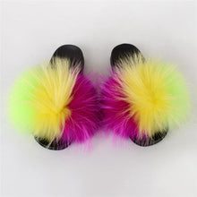 Load image into Gallery viewer, Real Fox Fur Slide Sandals for Women Flat Furry Slippers Fashion Vertical Grain Slip on Beach Shoes