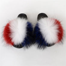 Load image into Gallery viewer, Real Fox Fur Slide Sandals for Women Flat Furry Slippers Fashion Vertical Grain Slip on Beach Shoes