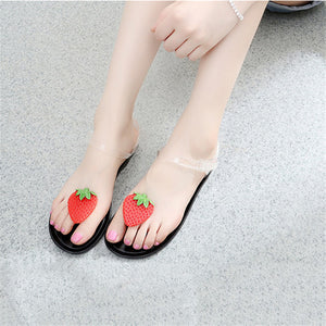 Flat Jelly Sandals for Women Casual Cute Summer Toe-strap Beach Shoes Strawberry Design