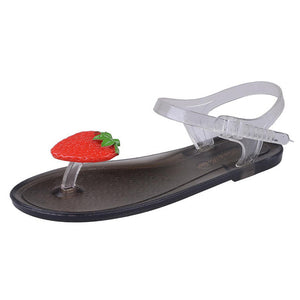 Flat Jelly Sandals for Women Casual Cute Summer Toe-strap Beach Shoes Strawberry Design