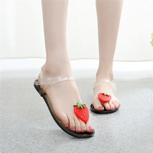 Flat Jelly Sandals for Women Casual Cute Summer Toe-strap Beach Shoes Strawberry Design