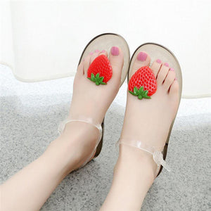 Flat Jelly Sandals for Women Casual Cute Summer Toe-strap Beach Shoes Strawberry Design