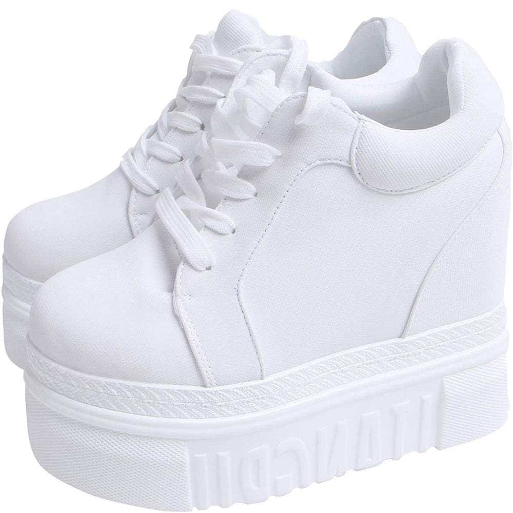 ACE SHOCK Women's Fashion Platform Sneakers High Hidden Heel Wedge Walking Shoes Bride Wedding Shoes Flower