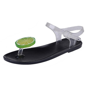 Flat Jelly Sandals for Women Casual Cute Summer Toe-strap Beach Shoes Lemon Design