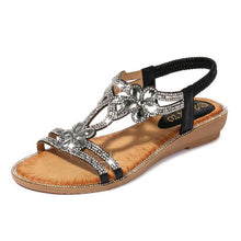 Load image into Gallery viewer, Women Flat Rhinestone Sandals Open Toe Ankle Strap Fashion Flower Summer Beach Shoes