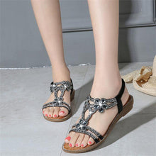 Load image into Gallery viewer, Women Flat Rhinestone Sandals Open Toe Ankle Strap Fashion Flower Summer Beach Shoes
