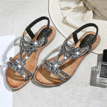 Load image into Gallery viewer, Women Flat Rhinestone Sandals Open Toe Ankle Strap Fashion Flower Summer Beach Shoes