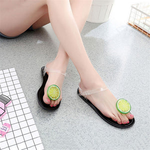 Flat Jelly Sandals for Women Casual Cute Summer Toe-strap Beach Shoes Lemon Design