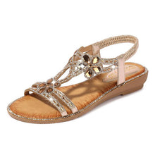 Load image into Gallery viewer, Women Flat Rhinestone Sandals Open Toe Ankle Strap Fashion Flower Summer Beach Shoes
