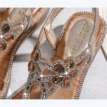 Load image into Gallery viewer, Women Flat Rhinestone Sandals Open Toe Ankle Strap Fashion Flower Summer Beach Shoes