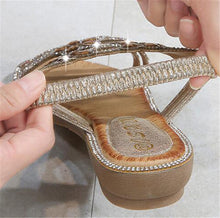 Load image into Gallery viewer, Women Flat Rhinestone Sandals Open Toe Ankle Strap Fashion Flower Summer Beach Shoes