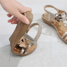 Load image into Gallery viewer, Women Flat Rhinestone Sandals Open Toe Ankle Strap Fashion Flower Summer Beach Shoes