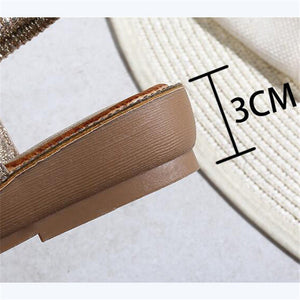 Women Flat Rhinestone Sandals Open Toe Ankle Strap Fashion Flower Summer Beach Shoes