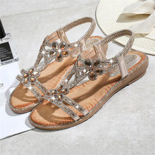 Load image into Gallery viewer, Women Flat Rhinestone Sandals Open Toe Ankle Strap Fashion Flower Summer Beach Shoes