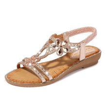 Load image into Gallery viewer, Women Flat Rhinestone Sandals Open Toe Ankle Strap Fashion Flower Summer Beach Shoes