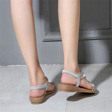 Load image into Gallery viewer, Women Flat Rhinestone Sandals Open Toe Ankle Strap Fashion Flower Summer Beach Shoes