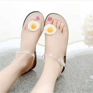 Flat Jelly Sandals for Women Casual Cute Summer Toe-strap Beach Shoes Fried Egg Design