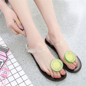 Flat Jelly Sandals for Women Casual Cute Summer Toe-strap Beach Shoes Lemon Design