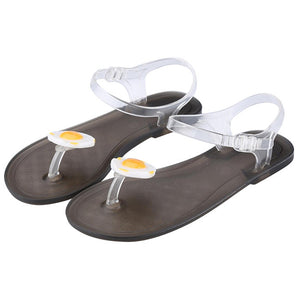 Flat Jelly Sandals for Women Casual Cute Summer Toe-strap Beach Shoes Fried Egg Design