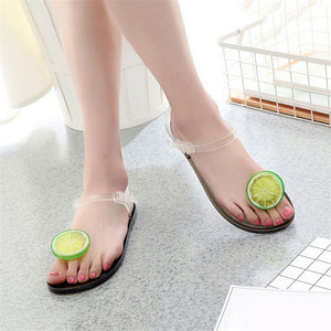 Flat Jelly Sandals for Women Casual Cute Summer Toe-strap Beach Shoes Lemon Design