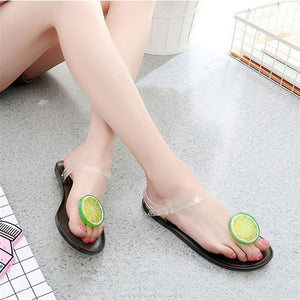 Flat Jelly Sandals for Women Casual Cute Summer Toe-strap Beach Shoes Lemon Design