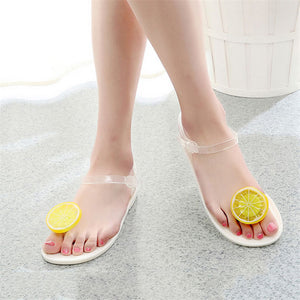 Flat Jelly Sandals for Women Casual Cute Summer Toe-strap Beach Shoes Lemon Design
