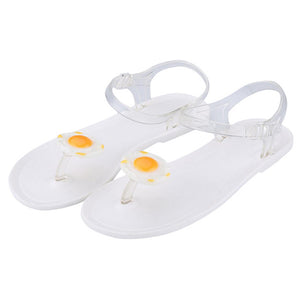 Flat Jelly Sandals for Women Casual Cute Summer Toe-strap Beach Shoes Fried Egg Design