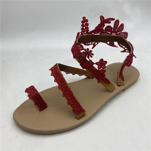 Women Flat Gladiator Sandals Fashion Lace Toe Strap Summer Dressy Shoes