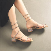 Load image into Gallery viewer, Fashion Heeled Gladiator Sandals for Women Rhinestones Twining Wedge Summer Dress Shoes with Rough Heel