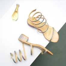 Load image into Gallery viewer, Fashion Heeled Gladiator Sandals for Women Rhinestones Twining Wedge Summer Dress Shoes with Rough Heel