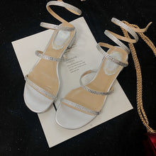 Load image into Gallery viewer, Fashion Heeled Gladiator Sandals for Women Rhinestones Twining Wedge Summer Dress Shoes with Rough Heel