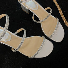 Load image into Gallery viewer, Fashion Heeled Gladiator Sandals for Women Rhinestones Twining Wedge Summer Dress Shoes with Rough Heel