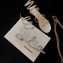 Load image into Gallery viewer, Fashion Heeled Gladiator Sandals for Women Rhinestones Twining Wedge Summer Dress Shoes with Rough Heel