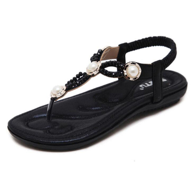 Women Jeweled Thong Sandals Flat Beaded Flip Flops Fashion Summer Beach Shoes
