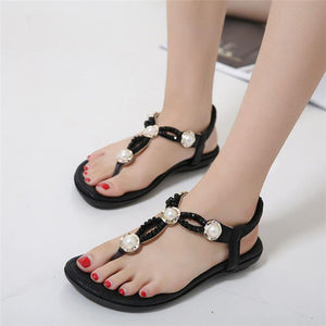 Women Jeweled Thong Sandals Flat Beaded Flip Flops Fashion Summer Beach Shoes