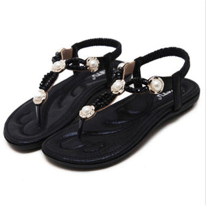 Women Jeweled Thong Sandals Flat Beaded Flip Flops Fashion Summer Beach Shoes