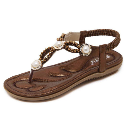 Women Jeweled Thong Sandals Flat Beaded Flip Flops Fashion Summer Beach Shoes