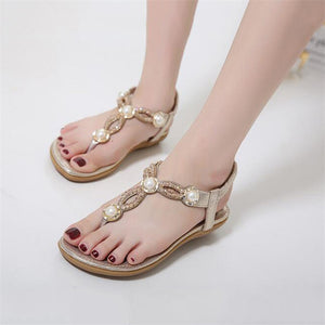 Women Jeweled Thong Sandals Flat Beaded Flip Flops Fashion Summer Beach Shoes