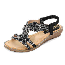 Load image into Gallery viewer, Women Rhinestone Sandals Flat Open Toe Ankle Strap Fashion Flower Summer Beach Shoes