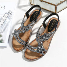 Load image into Gallery viewer, Women Rhinestone Sandals Flat Open Toe Ankle Strap Fashion Flower Summer Beach Shoes