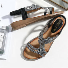 Load image into Gallery viewer, Women Rhinestone Sandals Flat Open Toe Ankle Strap Fashion Flower Summer Beach Shoes