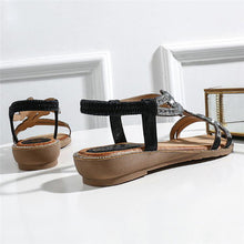 Load image into Gallery viewer, Women Rhinestone Sandals Flat Open Toe Ankle Strap Fashion Flower Summer Beach Shoes