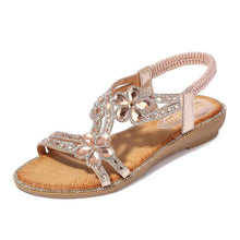 Load image into Gallery viewer, Women Rhinestone Sandals Flat Open Toe Ankle Strap Fashion Flower Summer Beach Shoes