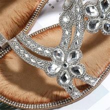Load image into Gallery viewer, Women Rhinestone Sandals Flat Open Toe Ankle Strap Fashion Flower Summer Beach Shoes