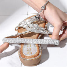 Load image into Gallery viewer, Women Rhinestone Sandals Flat Open Toe Ankle Strap Fashion Flower Summer Beach Shoes