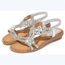 Load image into Gallery viewer, Women Rhinestone Sandals Flat Open Toe Ankle Strap Fashion Flower Summer Beach Shoes