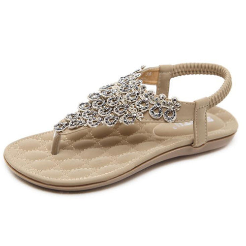 Women Rhinestone Thong Sandals Flat Ankle Strap Summer Flip Flops Beach Shoes