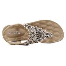 Load image into Gallery viewer, Women Rhinestone Thong Sandals Flat Ankle Strap Summer Flip Flops Beach Shoes